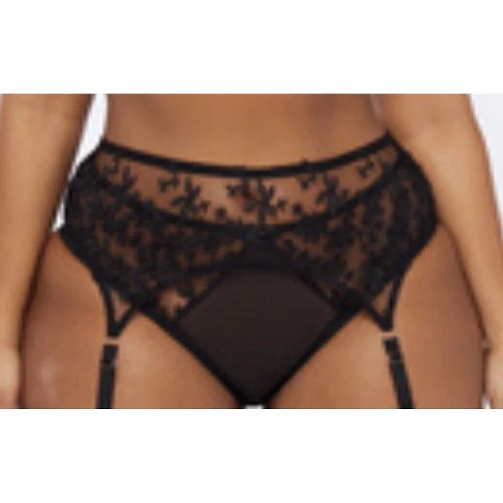Savage X Fenty Black Mesh Lace Floral Embroidered Garter Belt 3X NWT
